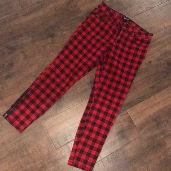 red and black checkered jeans